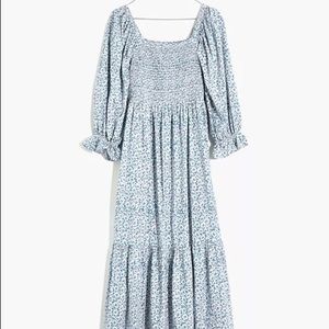 Lucie Elbow-Sleeve Smocked Midi Dress in Sunflower Field large